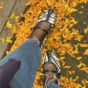 Nike Air Cole Haan Vintage Classic Zebra-Print Mary Jane Flats - Black & White